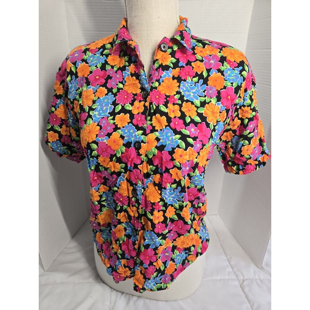 Vtg Indie Electrify Floral Button Up Shirt Colorful Boho Woman S Girls 10 12